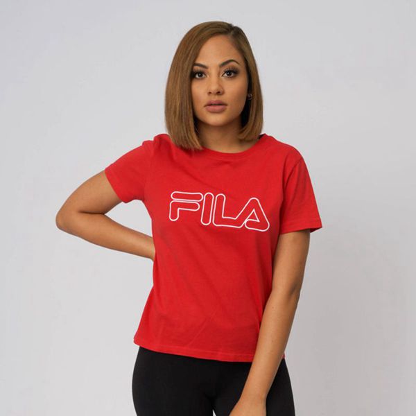 Fila Outline Women's T-Shirts - Red/White,NZ 724-48052